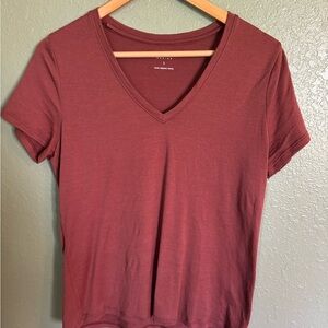 Unbound Merino V-Neck Short Sleeve Top - Rosewood shade